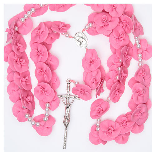 Medjugorje wall rosary with dark pink roses 4