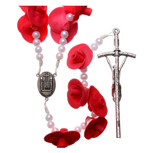 Medjugorje wall rosary with light pink roses 2