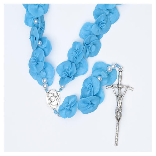 Headboard Medjugorje rosary with light blue roses 1