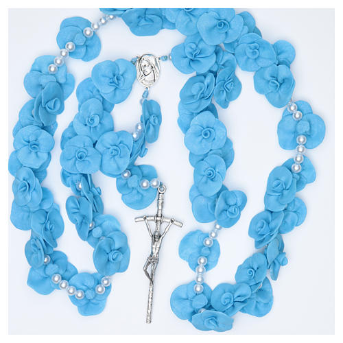 Headboard Medjugorje rosary with light blue roses 4