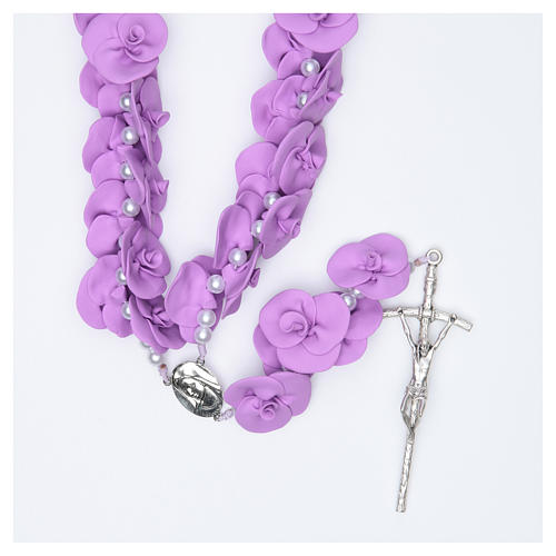 Headboard Medjugorje rosary with lilac roses 1