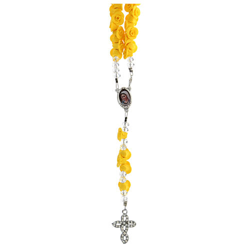 Medjugorje rosary beads with yellow roses with cross in rhinestones 1