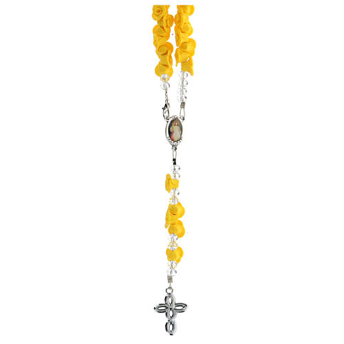 Medjugorje rosary beads with yellow roses with cross in rhinestones 2
