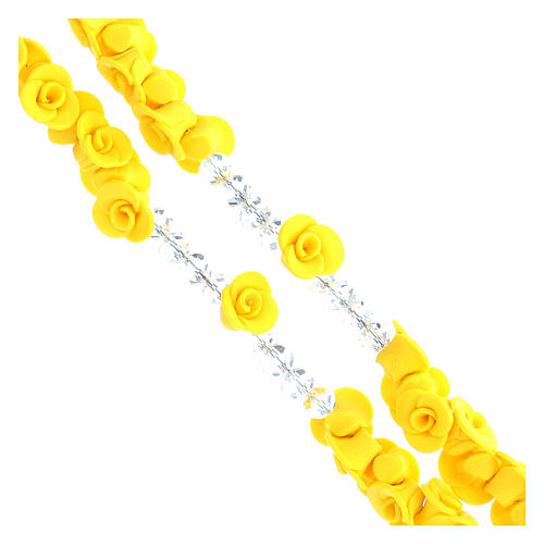 Medjugorje rosary beads with yellow roses with cross in rhinestones 3