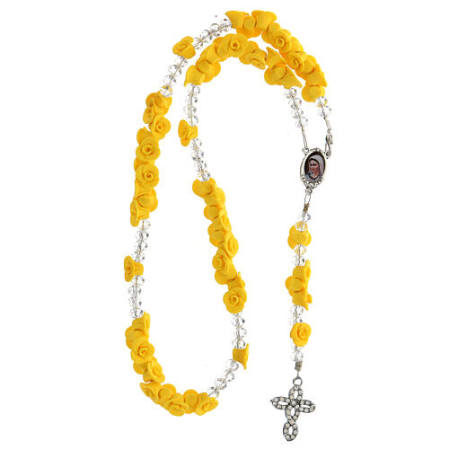 Medjugorje rosary beads with yellow roses with cross in rhinestones 4