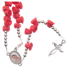 Rosenkranz aus Medjugorje mit Perlen in Form roter Rosen, Kreuz mit Strasssteinen