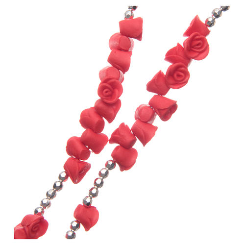 Medjugorje rosary beads with red roses with cross in rhinestones 3