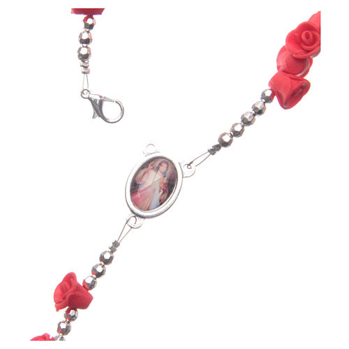 Medjugorje rosary beads with red roses with cross in rhinestones 4