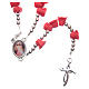Medjugorje rosary beads with red roses with cross in rhinestones s2