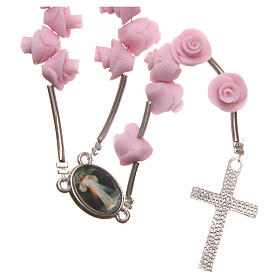 Rosaries and rosary holders: Medjugorje rosary beads with pale pink roses with cross in rhinestones Rosaries and rosary holders: Medjugorje rosary beads with pale pink roses with cross in rhinestones
