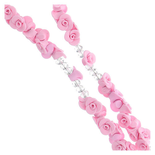 Medjugorje rosary beads with pale pink roses with cross in rhinestones 3
