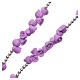 Rosenkranz aus Medjugorje mit Perlen in Form violetter Rosen, Kreuz mit Strasssteinen s3