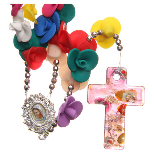 Medjugorje rosary beads with multicoloured roses with cross in Murano glass 1