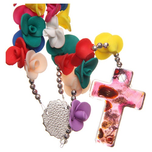 Medjugorje rosary beads with multicoloured roses with cross in Murano glass 2