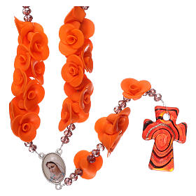 Rosaries and rosary holders: Medjugorje rosary beads with orange roses with cross in Murano glass
