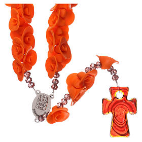 Rosaries and rosary holders: Medjugorje rosary beads with orange roses with cross in Murano glass Rosaries and rosary holders: Medjugorje rosary beads with orange roses with cross in Murano glass