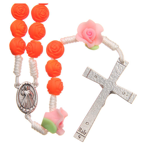 Medjugorje rosary beads with neon orange roses 2