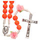 Medjugorje rosary beads with neon orange roses s1