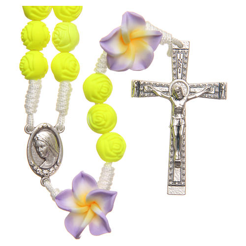Medjugorje rosary beads with neon yellow roses 1