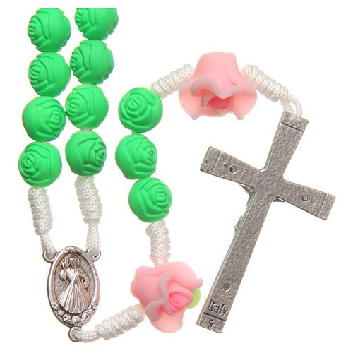 Medjugorje rosary beads with green roses 2
