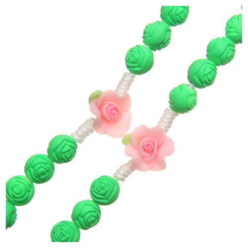 Medjugorje rosary beads with green roses 3