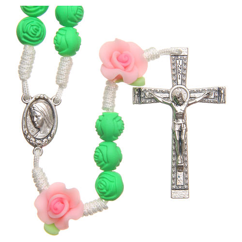 Medjugorje rosary beads with green roses 1