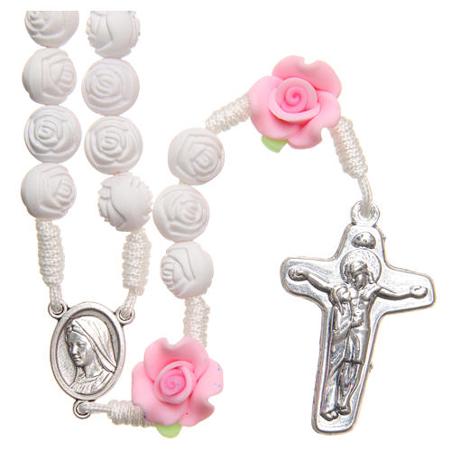 Medjugorje rosary beads with white roses 1