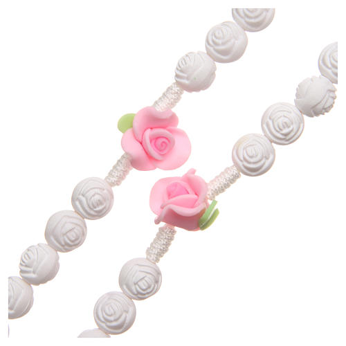 Medjugorje rosary beads with white roses 3