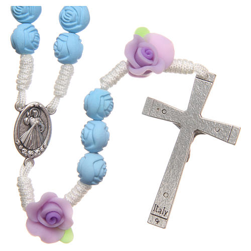 Medjugorje rosary beads with light blue roses 2
