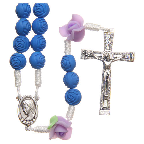 Medjugorje rosary beads with blue roses 1