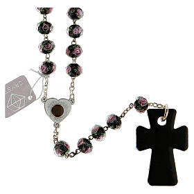 Rosenkranz aus Medjugorje, Kreuz aus Muranoglas in den Farben violett, schwarz, grau