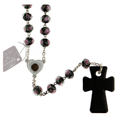 Rosenkranz aus Medjugorje, Kreuz aus Muranoglas in den Farben violett, schwarz, grau 2
