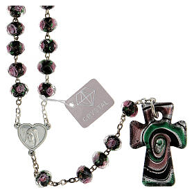 Medjugorje rosary with cross in purple, black and grey Murano glass