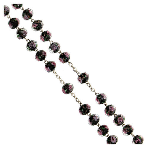 Medjugorje rosary with cross in purple, black and grey Murano glass 3