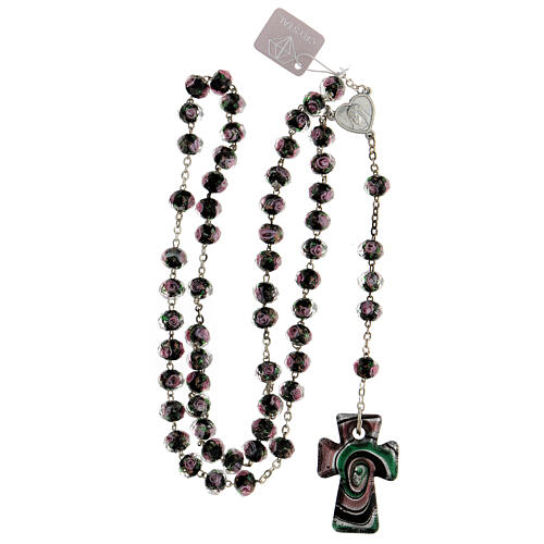 Medjugorje rosary with cross in purple, black and grey Murano glass 4