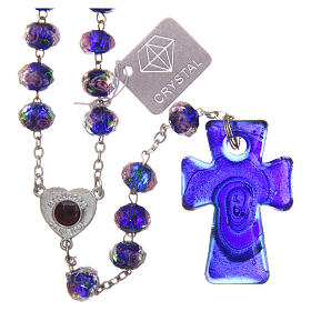 Terços e Porta Terços Nossa Senhora de Medjugorje: Terço Medjugorje cruz vidro Murano azul