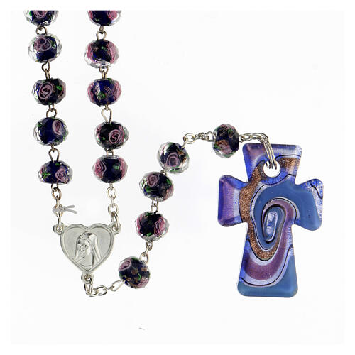 Medjugorje rosary with cross in sky blue Murano glass 1