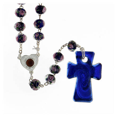 Medjugorje rosary with cross in sky blue Murano glass 2