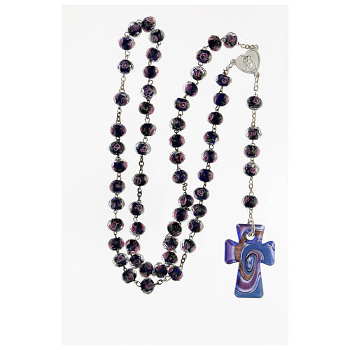 Medjugorje rosary with cross in sky blue Murano glass 4