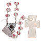 Rosario Medjugorje cruz vidrio Murano blanco rosa s2