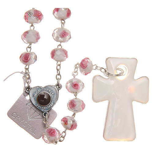 Terço Medjugorje cruz vidro Murano branco cor-de-rosa 2