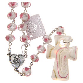 Medjugorje rosary with cross in white and pink Murano glass