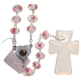 Medjugorje rosary with cross in white and pink Murano glass