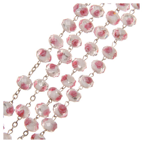 Medjugorje rosary with cross in white and pink Murano glass 3