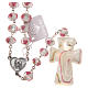 Medjugorje rosary with cross in white and pink Murano glass s1