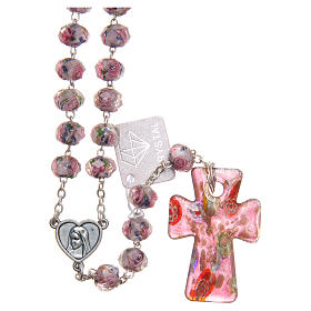 Rosenkranz aus Medjugorje, Kreuz aus Muranoglas in verschiedenen Lilatönen