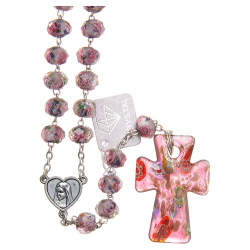 Rosenkranz aus Medjugorje, Kreuz aus Muranoglas in verschiedenen Lilatönen 1