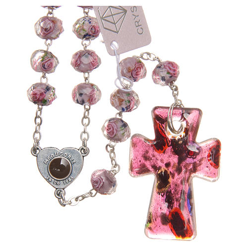 Medjugorje rosary with cross in lilac Murano glass 2
