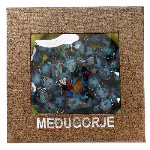 Różaniec Medziugorie krzyż szkło Murano błękitny kryształowy 6