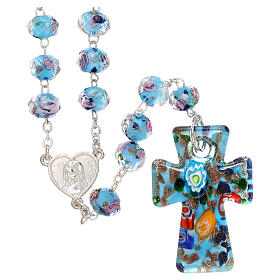 Terço Medjugorje cruz vidro Murano azul cristalino